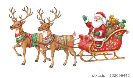 トナカイのソリにのったサンタクロース トナカイのソリにのったサンタクロース 132696446