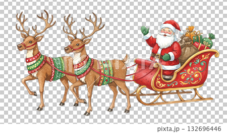 トナカイのソリにのったサンタクロース トナカイのソリにのったサンタクロース 132696446