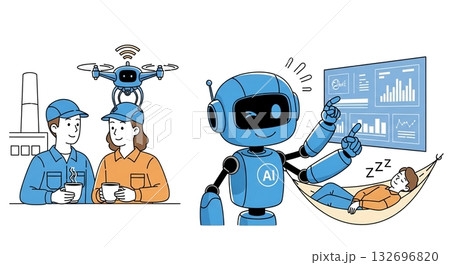 AIと共存するスマート工場：働く人とロボット 132696820