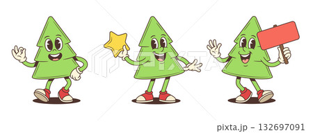 Cartoon Christmas Tree Character Vector Illustration Set Waving Holding Star And Thumbs Up Cartoon Christmas Tree Character Vector Illustration Set Waving Holding Star And Thumbs Up 132697091