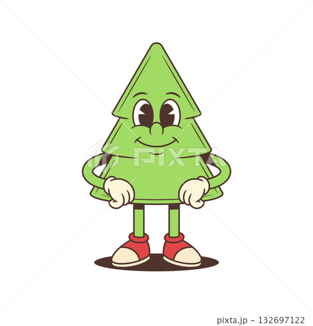 Cute Cartoon Christmas Tree Character Vector Illustration Wearing Red Boots Cute Cartoon Christmas Tree Character Vector Illustration Wearing Red Boots 132697122