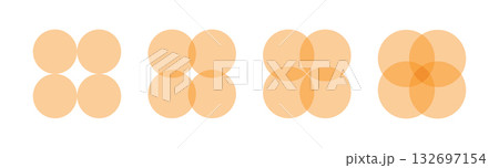 Four intersecting circles set. Circle Venn diagram with four parts. Infographic chart icon. 4 overlap balance element diagram. Business process chart. Vector illustration isolated on white background Four intersecting circles set. Circle Venn diagram with four parts. Infographic chart icon. 4 overlap balance element diagram. Business process chart. Vector illustration isolated on white background 132697154