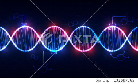 Abstract Digital Network Background with Glowing DNA and Hexagon Structure. Abstract Digital Network Background with Glowing DNA and Hexagon Structure. 132697365