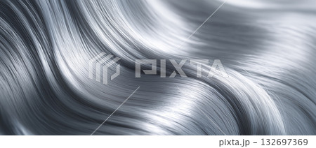 流れるようなシルバーの質感テクスチャ｜滑らかで光沢感ある抽象ドレープ背景 132697369