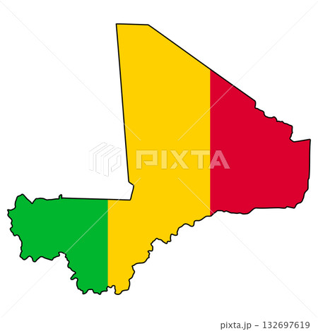 Mali country map shape filled with flag colors for patriotic design 132697619