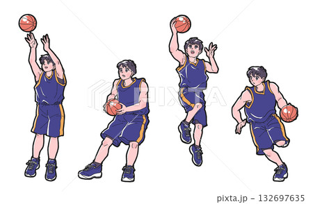 バスケットボールをする男の子のイラストセット 132697635