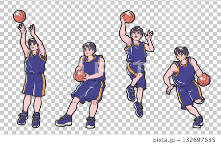 バスケットボールをする男の子のイラストセット 132697635