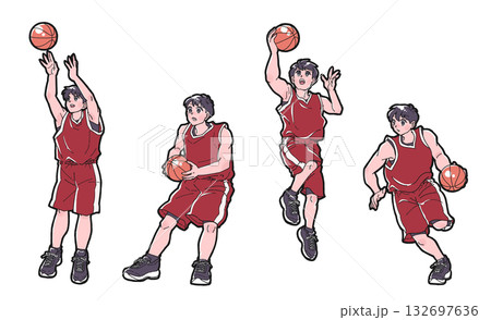 バスケットボールをする男の子のイラストセット 132697636