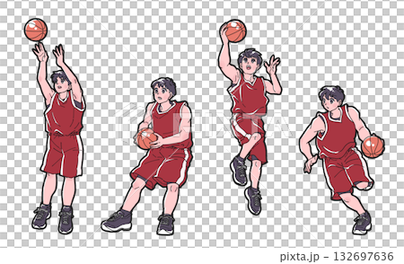 バスケットボールをする男の子のイラストセット 132697636
