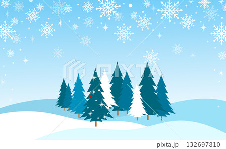 冬の雪景色と雪の結晶のイラスト 132697810