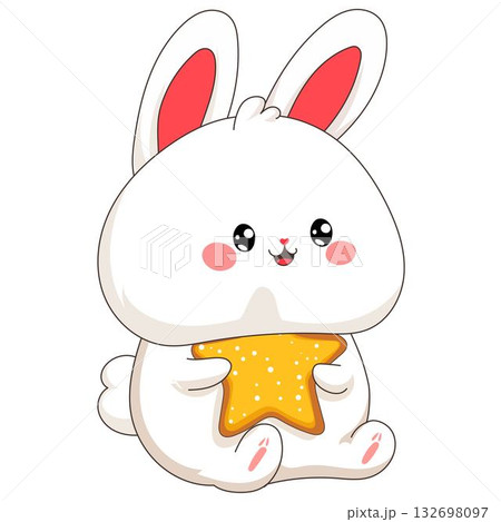 Cute cartoon rabbit with star on white background. Vector illustration. Cute cartoon rabbit with star on white background. Vector illustration. 132698097