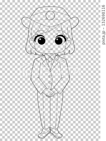 女性駅員のかわいい白黒イラスト 132698116