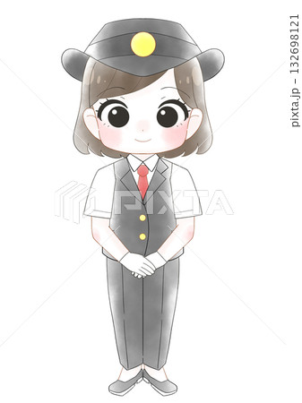 女性駅員のかわいい水彩風イラスト 132698121