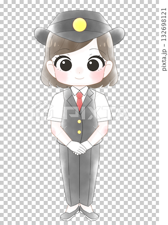 女性駅員のかわいい水彩風イラスト 132698121
