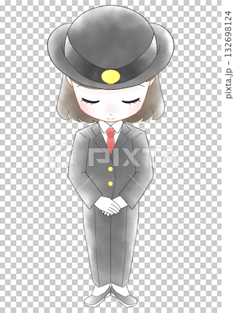 Watercolor illustration of a female station attendant bowing Watercolor illustration of a female station attendant bowing 132698124