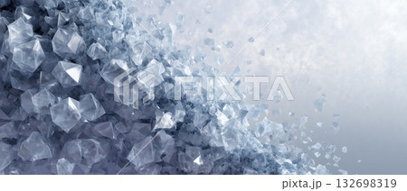 氷の結晶が広がる冷たい抽象背景｜ブルートーンが美しい冬のテクスチャビジュアル 132698319