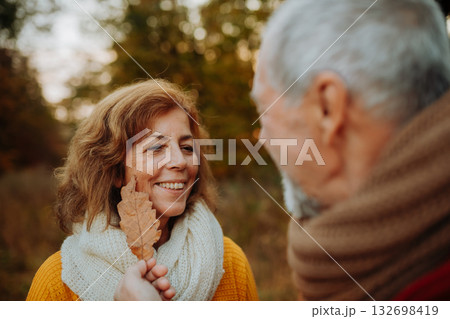Portrait of senior couple in autumn nature. Portrait of senior couple in autumn nature. 132698419