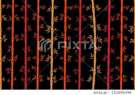 Illustration of bamboo stalks and leaves in shade of red and orange on black background, can be used for background, textiles, wrapping paper and other decorative purposes. Illustration of bamboo stalks and leaves in shade of red and orange on black background, can be used for background, textiles, wrapping paper and other decorative purposes. 132698496