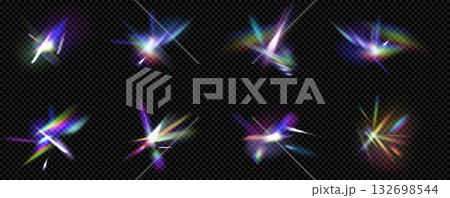 Prism light flare set with rainbow spectrum effect Prism light flare set with rainbow spectrum effect 132698544