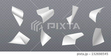 Falling blank paper set on transparent background Falling blank paper set on transparent background 132698545