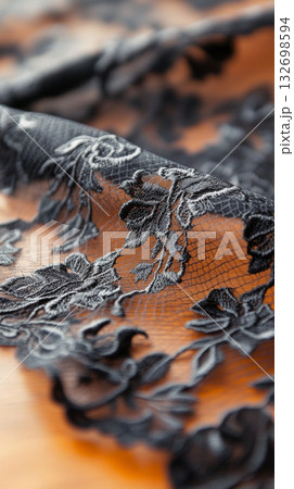 Black lace fabric with floral pattern texture used for fashion and design Black lace fabric with floral pattern texture used for fashion and design 132698594