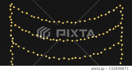 Glowing fairy garland string with yellow bulbs Glowing fairy garland string with yellow bulbs 132698671