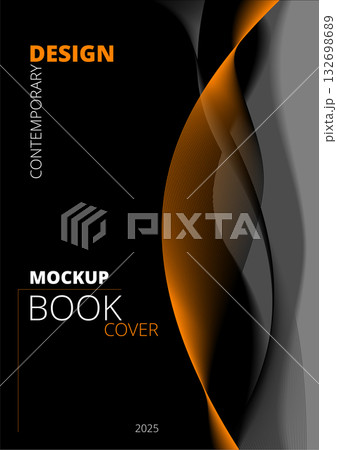 Modern and sleek book cover design featuring flowing orange and black lines on a dark background, creating a dynamic and eye-catching visual 132698689
