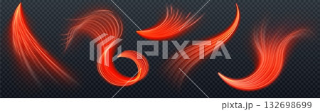 Red flare streak light set with neon wave lines 132698699