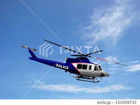 Police helicopter patrolling the city from above, ensuring public safety and responding to emergencies 132698732