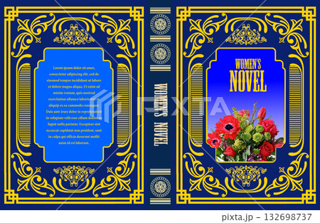 Book cover design for women's novel showcasing elegant golden ornaments, flowers, and classic typography, ideal for romantic or historical fiction genres 132698737