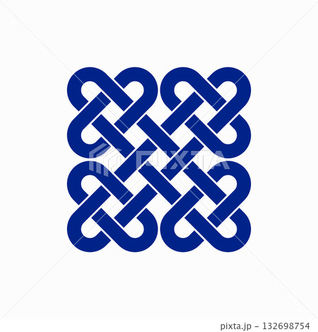 Celtic knot design intricate interwoven lines. Dark blue endless loop decorative pattern on white background vector illustration. Traditional symbol common to Irish and Scottish culture. 132698754
