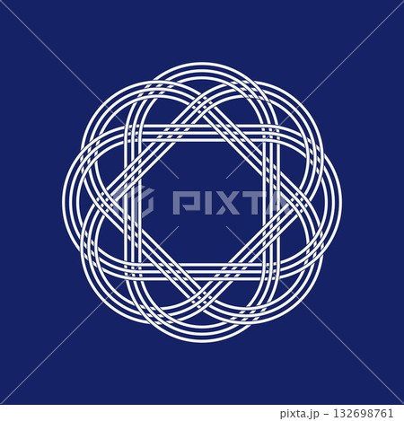 Celtic knot design intricate interwoven lines. White endless loop decorative pattern on dark blue background vector illustration. Traditional symbol common to Irish and Scottish culture. 132698761