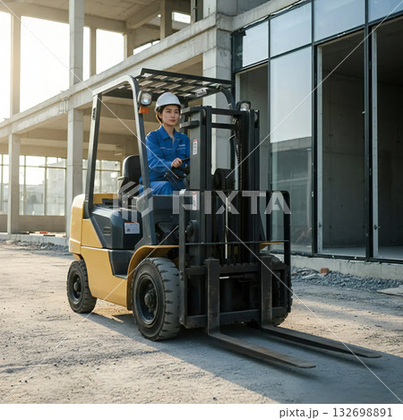 フォークリフトを運転する女性作業員 132698891
