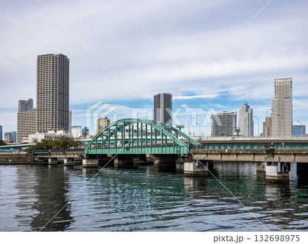 遊歩道化された旧晴海鉄道橋の廃線跡風景 132698975