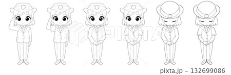 女性駅員のかわいい白黒イラストセット 女性駅員のかわいい白黒イラストセット 132699086