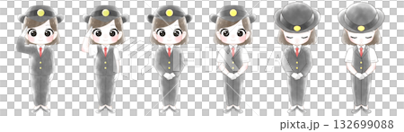 一組可愛的水彩插畫，描繪了車站女工作人員。 132699088