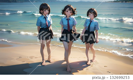 砂浜で遊ぶ女子高生達 砂浜で遊ぶ女子高生達 132699253