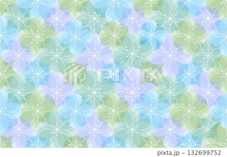 Abstract floral seamless pattern design in gradient green, blue and purple color palette on white background, for background or wallpaper. 132699752