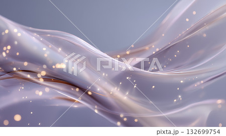 光の粒が舞う幻想的なブルーウェーブ背景｜柔らかく流れる抽象曲線が魅せる透明感あるビジュアル 132699754
