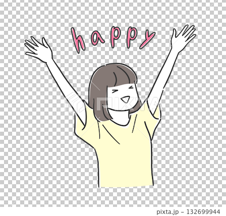 Illustration material of a woman rejoicing with her hands outstretched 132699944