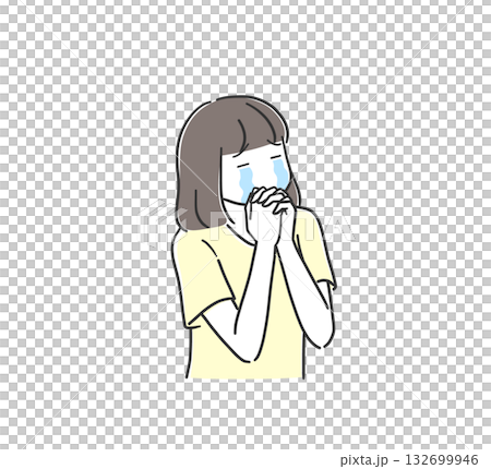 Illustration of a woman praying while crying 132699946