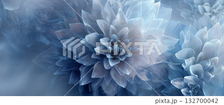 ブルーの幻想に咲く繊細な花|アートのように広がる柔らかな抽象フラワービジュアル ブルーの幻想に咲く繊細な花|アートのように広がる柔らかな抽象フラワービジュアル 132700042