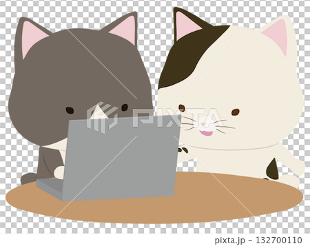 A tabby cat operating a laptop and a tabby cat teaching A tabby cat operating a laptop and a tabby cat teaching 132700110