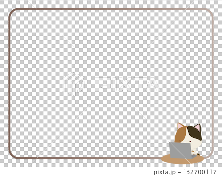 Frame of a calico cat operating a laptop Frame of a calico cat operating a laptop 132700117