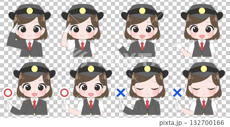 Cute illustration set of female station staff 132700166