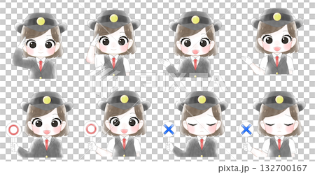 女性駅員のかわいい水彩風イラストセット 女性駅員のかわいい水彩風イラストセット 132700167