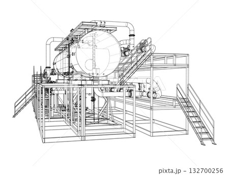 Industrial Equipment Wireframe Design. Vector 132700256