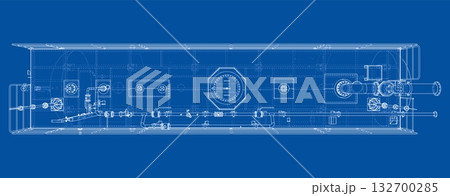 Technical Blueprint on Blue Background. Vector Technical Blueprint on Blue Background. Vector 132700285