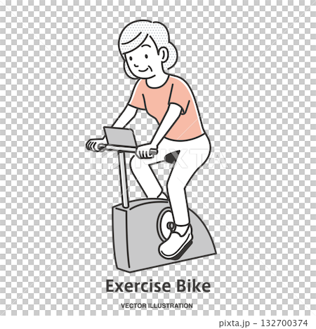 Elderly woman riding an exercise bike 132700374