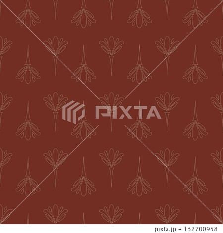 Vintage decorative floral seamless pattern design in beige color on terracotta background, can be used for floor or wall tile, wallpaper, wrapping paper, cover and printing material. Vintage decorative floral seamless pattern design in beige color on terracotta background, can be used for floor or wall tile, wallpaper, wrapping paper, cover and printing material. 132700958